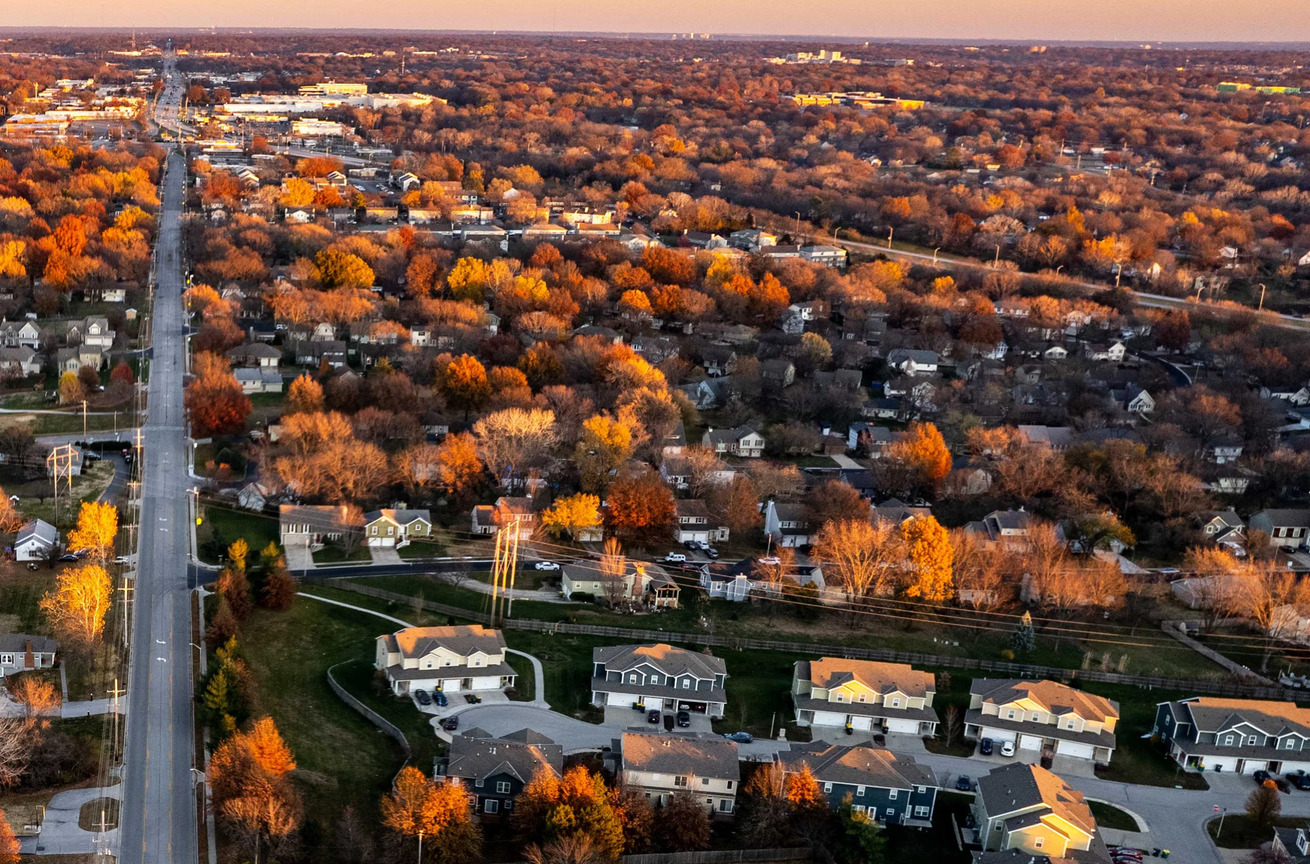 Aerial view of Leawood, KS residences