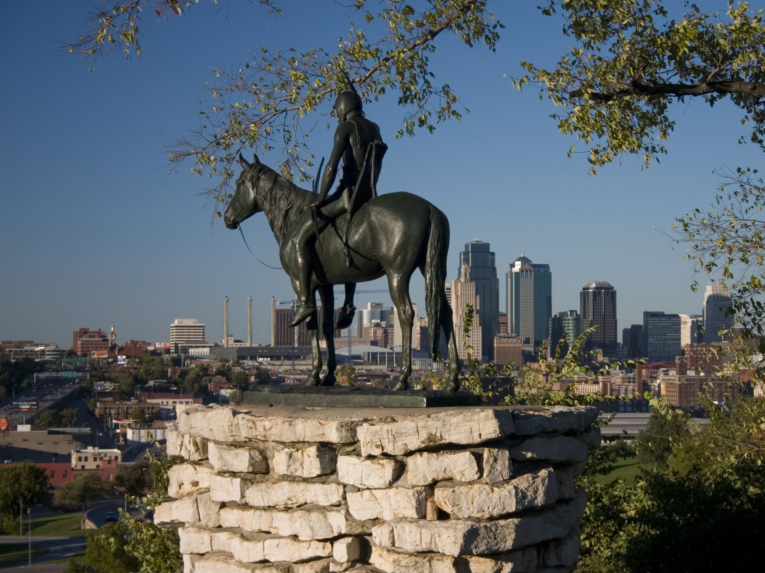 The Scout Statue overlooking Kansas City Skyline